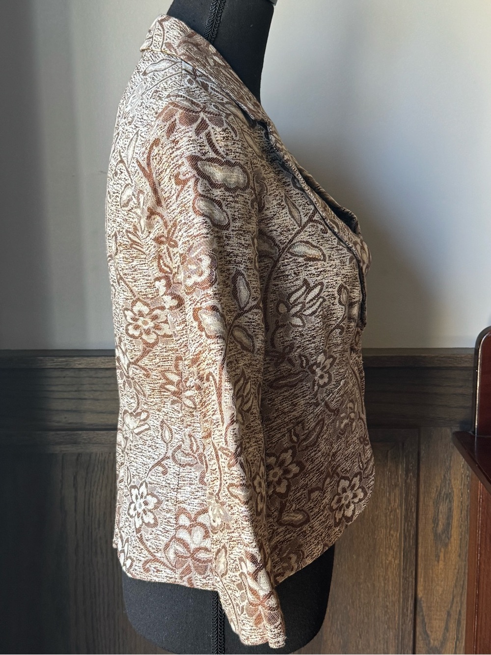 Nine West Women's linen blend Floral Textured Brown & Cream Blazer 4 NWT - Picture 5 of 10